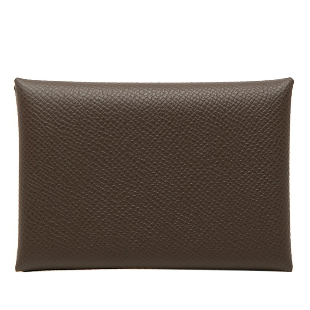 Hermes Calvi Duo Business Card Holder/Card Case Wallet/Coin Purse Brown Veau ...